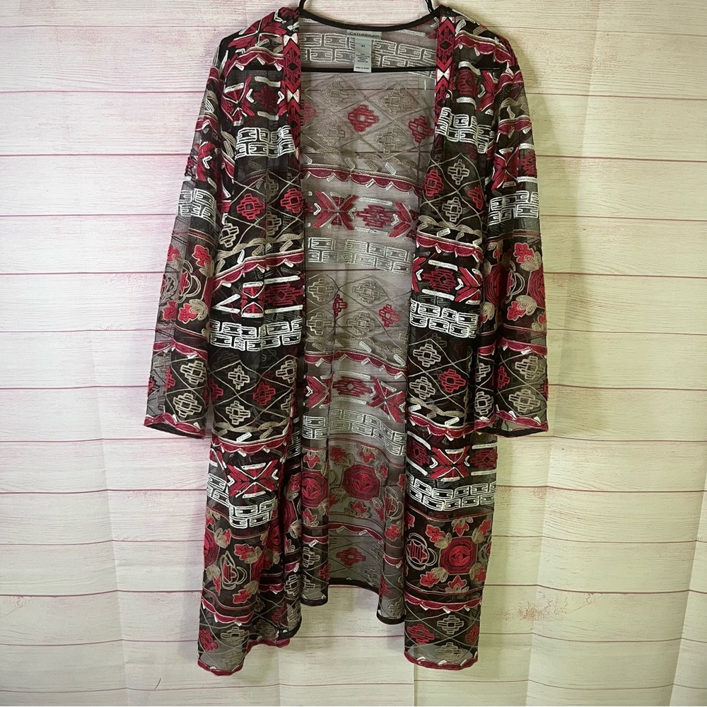 Catherines Tribal Art-to-Wear Mesh Open Front  Lace Sheer Cardigan Size 3X‎